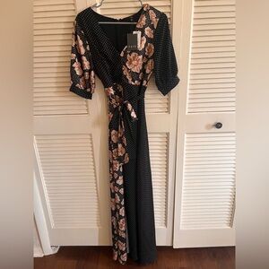 NWT! FATE Black and Pink Floral Silky Maxi Dress